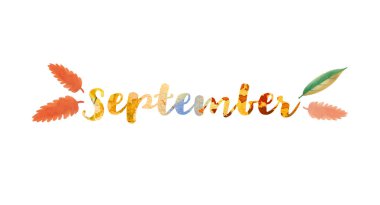 Eylül word metni. Tipografi yazı. Parlak Gösterim amacıyla poster, kartpostal, tebrik kartı, davet şablonu. Kavram Eylül reklam