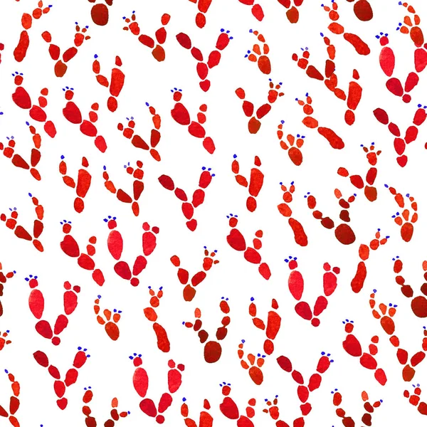 Monokrom coral som röda kaktus växter akvarell sömlös yta mönster på vit bakgrund. Minimalistisk modern akvarell — Stockfoto