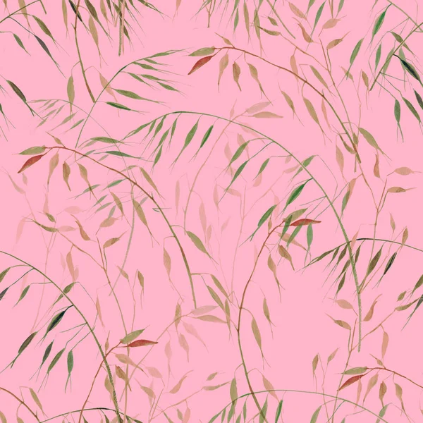 Delicado patrón sin costuras botánico de avena acuarela sobre fondo rosa pastel para textiles, envases y diseños de papel pintado —  Fotos de Stock