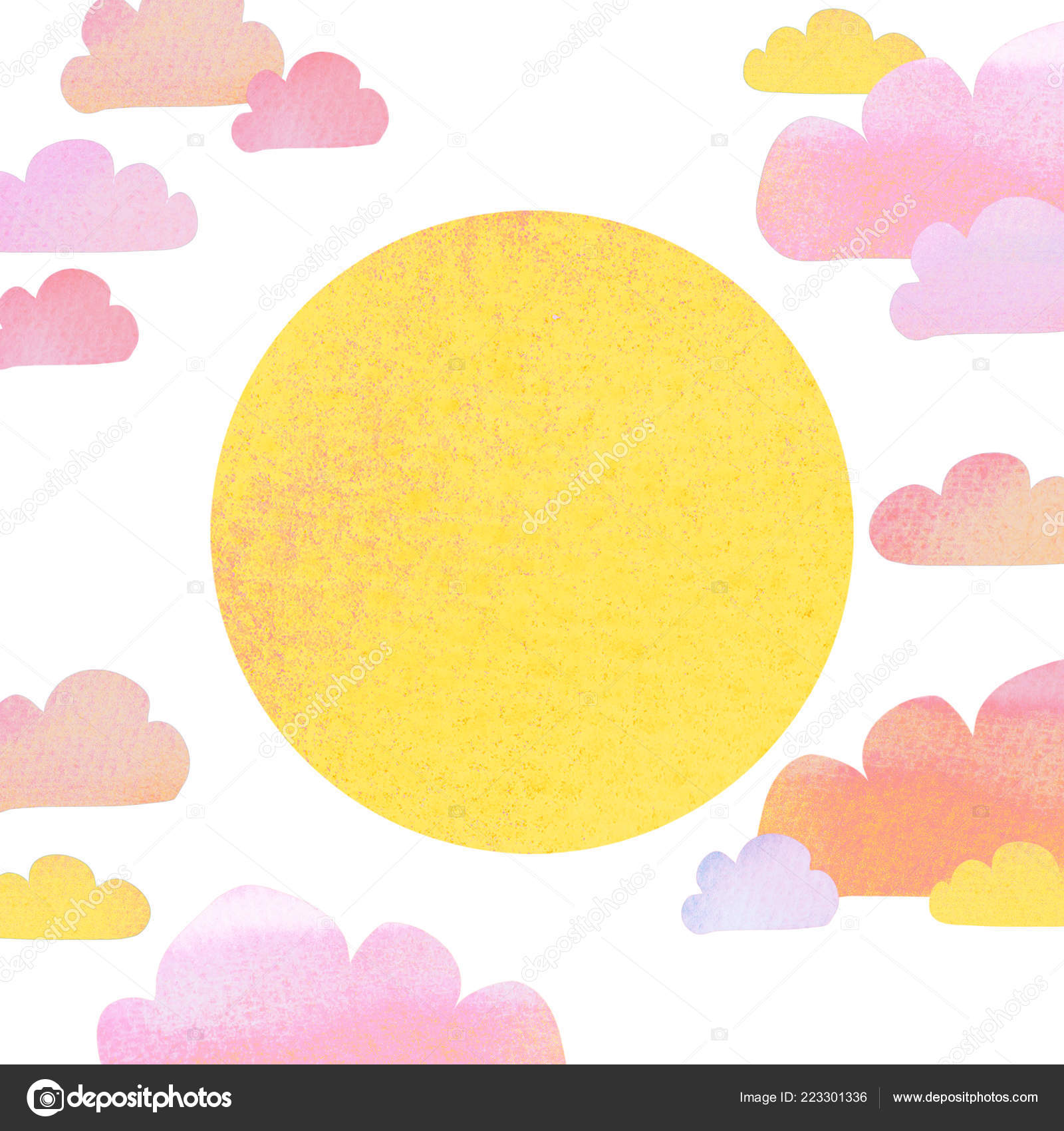 Cute minimal cartoon style illustration of pastel rose clouds and sun with  watercolor texture. Isolated on white background Stock Photo by  ©Ginger_Lemon 223301336