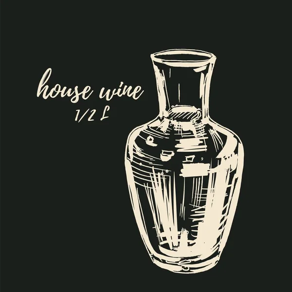复古风格的菜单设计的矢量插图, 在黑板上用粉笔绘制。简单的室内葡萄酒的玻璃玻璃瓶 — 图库矢量图片
