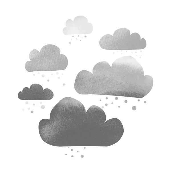 Monokroma bläck och akvarell grå vektor snöade moln uppsättning isolerad på vit bakgrund. Handmålade — Stock vektor