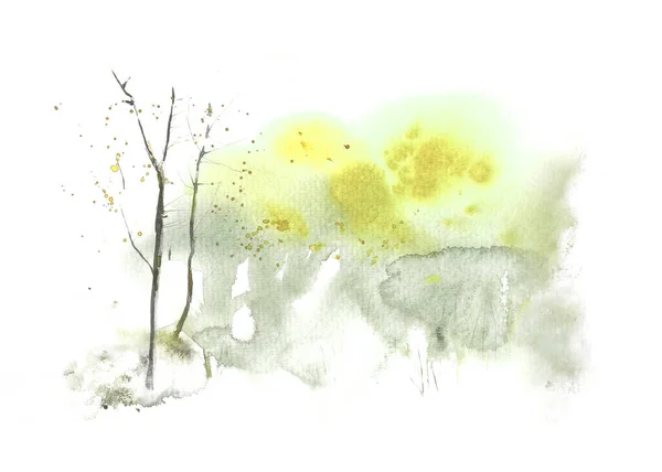 Jaro abstraktní akvarel krajina se stromem. Akvarelu skvrny a myje. Ručně malované, s vysokým rozlišením — Stock fotografie