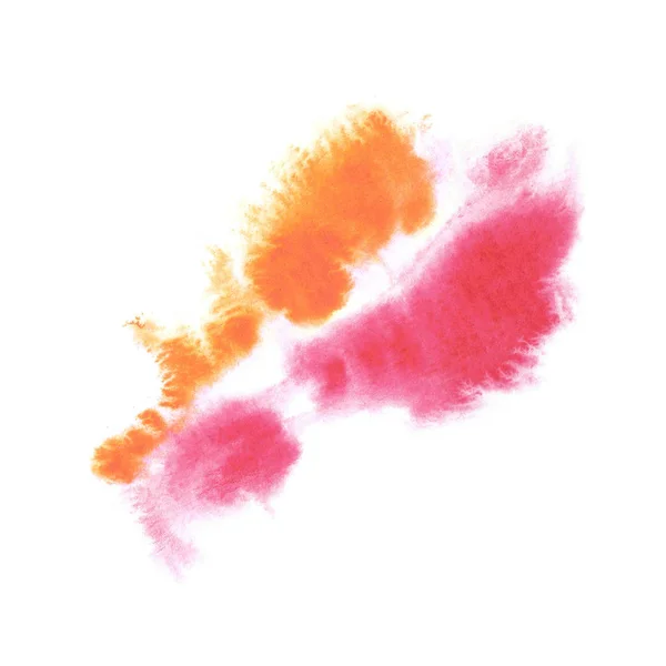 Oranžové a světle růžové akvarel praskla skvrny. Ručně kreslenou na mokrý papír. Jemné, tekuté, abstraktní, dynamické — Stock fotografie