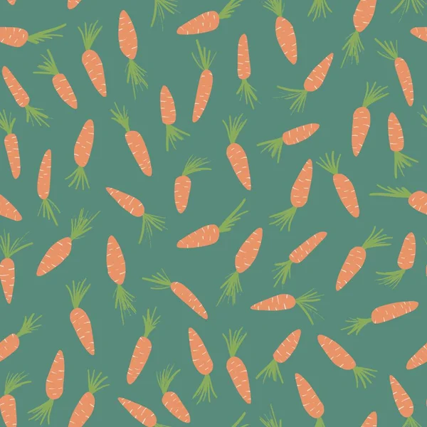 Carino modello di carote arancio senza cuciture. Cartone animato carota vegetale design semplice per tessuto di stampa tessile. Verde — Foto Stock