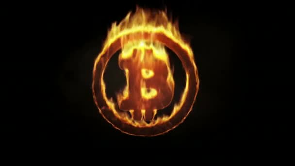 Símbolo de Bitcoin ardiente — Vídeo de stock