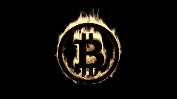 Brinnande Bitcoin Symbol — Stockvideo