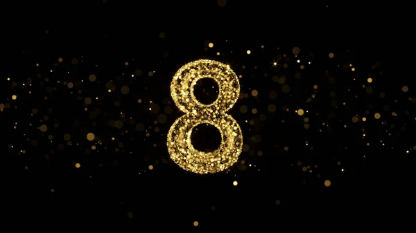 Luxury Golden Glitter Number 8 - 3D Rendered Shining Sparkles — Stock Photo, Image