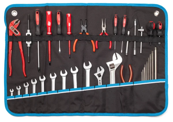 Toolbelt Met Set Van Tools Schroevendraaiers Kniptangen Moersleutels Steekringsleutels Tangen — Stockfoto