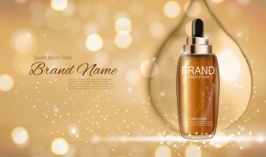 Canlandırıcı Serum saç şişe şablonu reklamlar veya dergi arka plan için. 3D gerçekçi vektör Iillustration