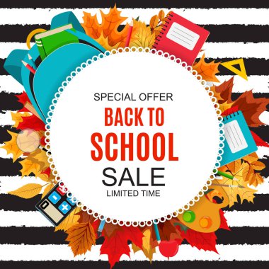 Okul Satılık arka plan düşen sonbahar yaprakları ile başa tasarlamak vektör çizim