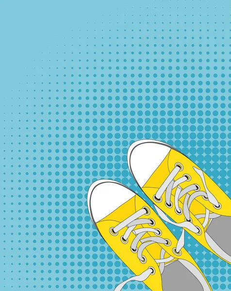 Par de sapatos em fundo de cor em Pop Art Estilo Vector Ilustração — Vetor de Stock