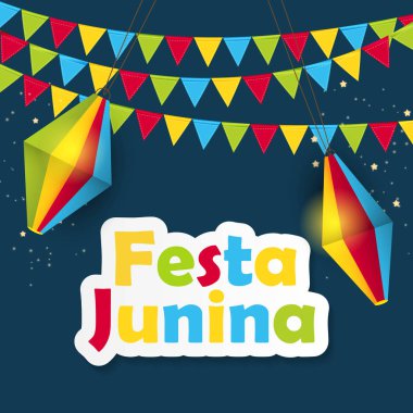 Festa Junina arka plan. Tebrik kartı vektör çizim için Brezilya June Festivali tasarım