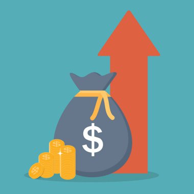 Gelir artışı, mali strateji, altın sikke simge işareti iş finans para kavramı vektör çizim