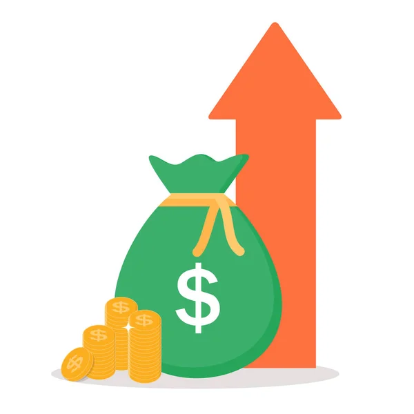 Zwiększenie dochodów, strategii finansowej, złoto monety ikona znak Biznes Finanse pieniądze wektor ilustracja koncepcja — Wektor stockowy