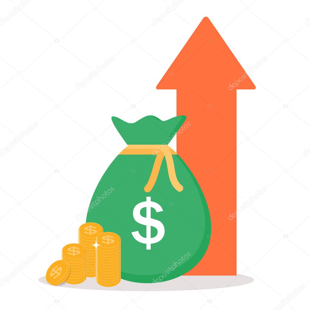 Income increase, financial strategy, Gold Coins  Icon Sign Business Finance Money Concept Vector Illustration