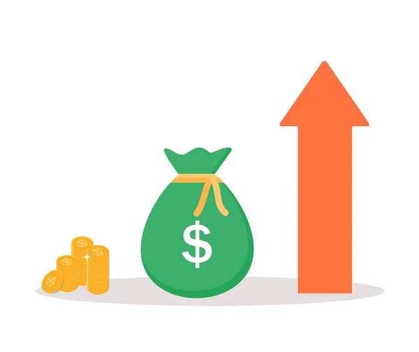 Inkomen verhogen, financiële strategie, gouden munten pictogram teken Business Finance geld Concept vectorillustratie — Stockvector