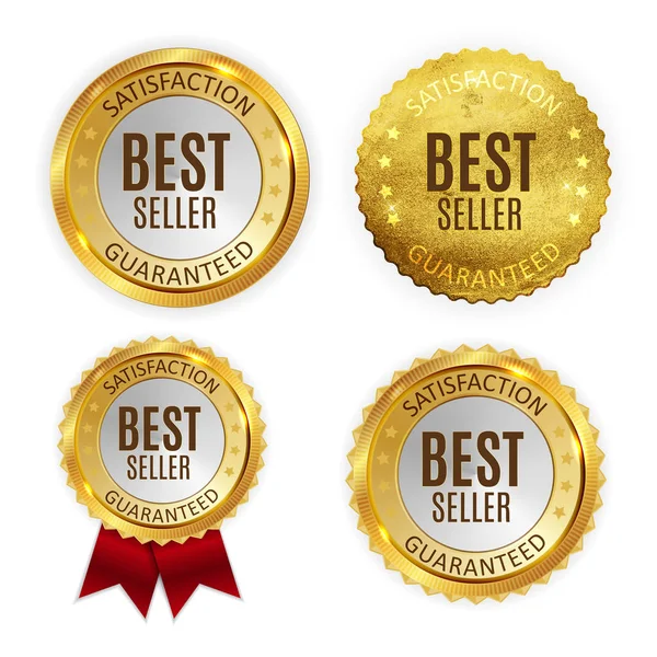 Mejor vendedor Golden Shiny Label Sign Collection Set. Ilustración vectorial — Vector de stock
