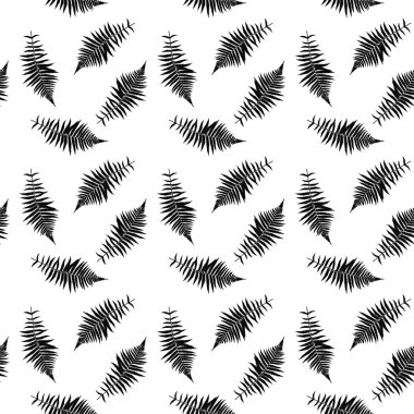 Siyah ve beyaz yaprak Libistones, Çin, Güney palm silüeti. Seamless modeli. Vektör çizim.