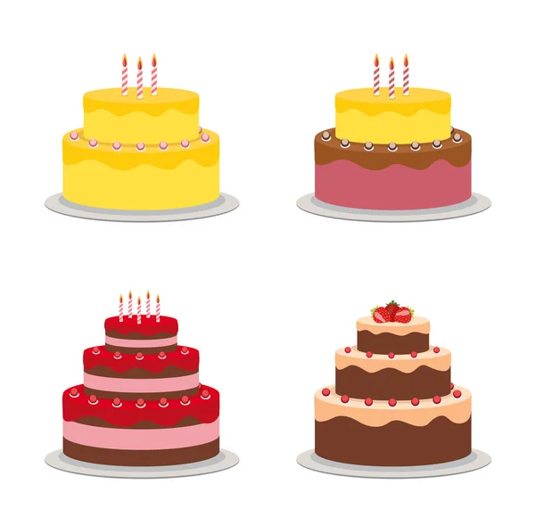 Set de Cilección de Icono Plano de Tarta de Cumpleaños para su Diseño, Ilustración de Vectores — Archivo Imágenes Vectoriales