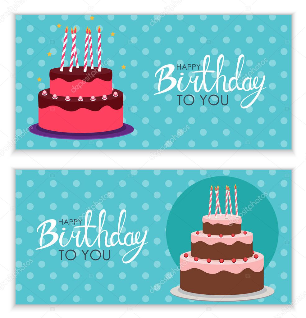 Happy Birthday Poster Background with Cake. Vector Illustration