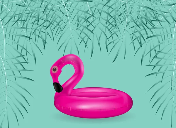 Cercle gonflable pour nager et relaxer les flamants roses gonflables avec des feuilles de palmier. Illustration vectorielle — Image vectorielle