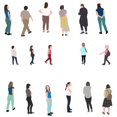insanların ve çocukların yürüyüş siluet kümesi. vektör çizim.