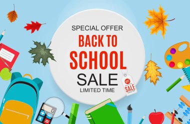 Okul Satılık arka plan düşen sonbahar yaprakları ile başa tasarlamak vektör çizim