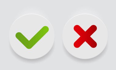 Kırmızı ve yeşil onay işareti kutsal kişilerin resmi düğme vektör çizim