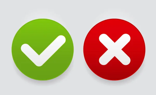 Marcar iconos de verificación rojo y verde Botón Vector Ilustración — Archivo Imágenes Vectoriales