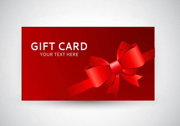 Gift Card Template with Bow and Ribbon Vector Illustration