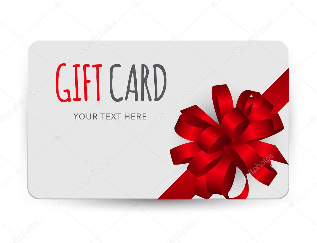 Gift Card Template with Bow and Ribbon Vector Illustration