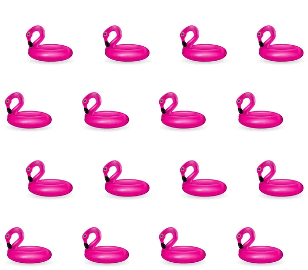 Nadmuchiwane koło do pływania i relaks na morzu pink flamingo nadmuchiwane jednolity wzór na białym tle. Ilustracja wektorowa — Wektor stockowy