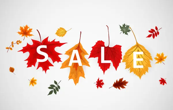 Abstract Vector Illustration Autumn Sale Background with Falling Autumn Leaves — Stock Vector