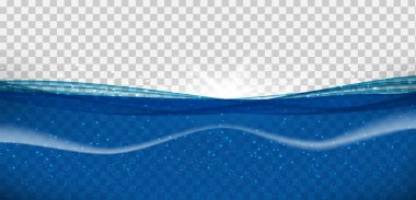 Mavi sualtı okyanus dalgası şeffaf arka plan üzerinde soyut. Vektör çizim
