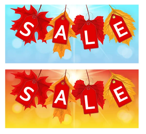 Abstract Vector Illustration Autumn Sale Background with Falling Autumn Leaves — Stock Vector