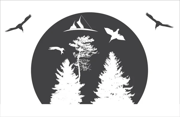Zeltlager. Bild der Natur. Baumsilhouette. Vektorillustration — Stockvektor