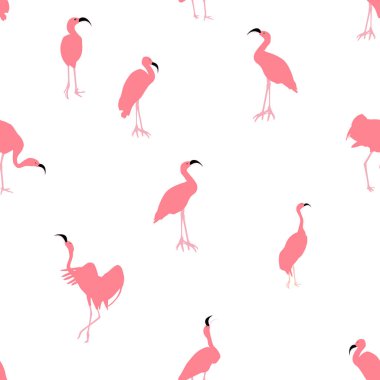 Beyaz arka plan üzerinde izole renkli pembe flamingo. Seamless modeli. Vektör çizim