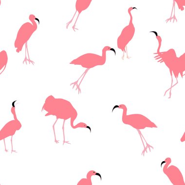 Beyaz arka plan üzerinde izole renkli pembe flamingo. Seamless modeli. Vektör çizim