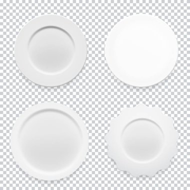 Boş beyaz yuvarlak tabak koleksiyonu tasarımınız için şeffaf arka plan olarak ayarla. Vektör çizim