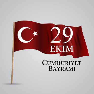 29 Ekim Cumhuriyet Bayraminiz. Çeviri: 29 Ekim günü Türkiye Cumhuriyeti. Vektör çizim