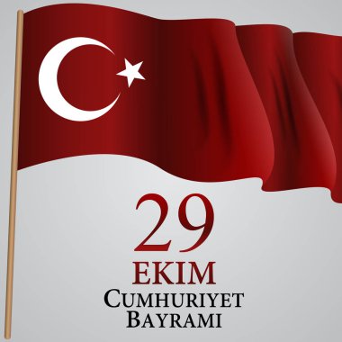 29 Ekim Cumhuriyet Bayraminiz. Çeviri: 29 Ekim günü Türkiye Cumhuriyeti. Vektör çizim