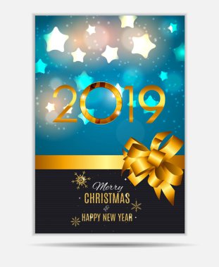 2019 mutlu yeni yıl ve Noel arka plan evlenmek. Vektör çizim