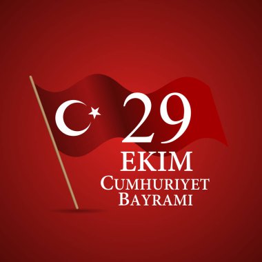 29 Ekim Cumhuriyet Bayraminiz. Çeviri: 29 Ekim günü Türkiye Cumhuriyeti. Vektör çizim