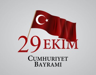 29 Ekim Cumhuriyet Bayraminiz. Çeviri: 29 Ekim günü Türkiye Cumhuriyeti. Vektör çizim