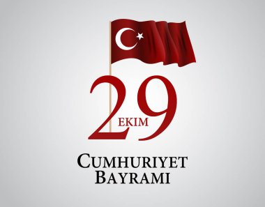 29 Ekim Cumhuriyet Bayraminiz. Çeviri: 29 Ekim günü Türkiye Cumhuriyeti. Vektör çizim