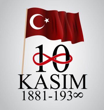 Türkiye'de Mustafa Kemal Atatürk Cumhuriyeti ölüm yıldönümü olan 10 Kasım kurucusu. İngilizce: Kasım 10, 1881-1938. Vektör çizim