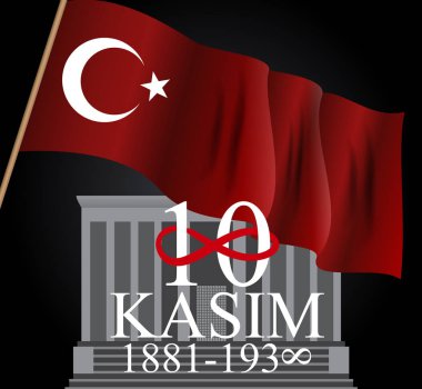 Türkiye'de Mustafa Kemal Atatürk Cumhuriyeti ölüm yıldönümü olan 10 Kasım kurucusu. İngilizce: Kasım 10, 1881-1938. Vektör çizim