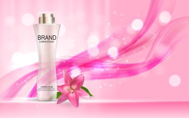 Tasarım kozmetik ürün şablonu reklamlar veya dergi arka plan için. 3D gerçekçi vektör Iillustration
