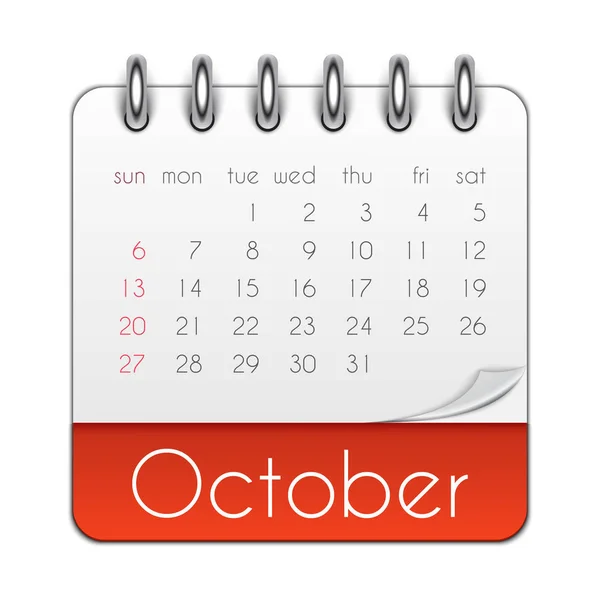 Octubre 2019 Calendario Plantilla Hoja Vector Ilustración — Vector de stock